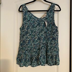 LOFT Teal and White Patterned Sleeveless Blouse
